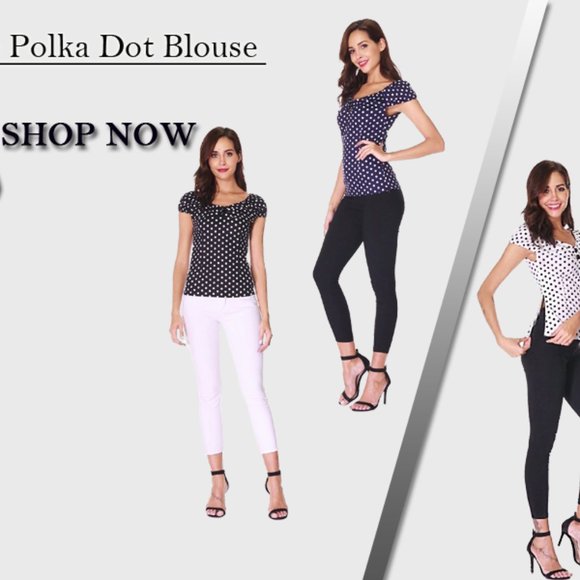 Women's Retro Polka Dot Blouse -Black - Picture 4 of 5